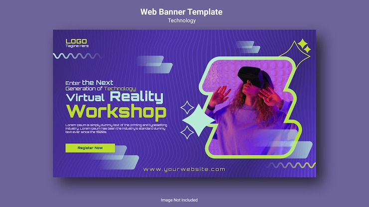 Vector web banner virtual reality workshop