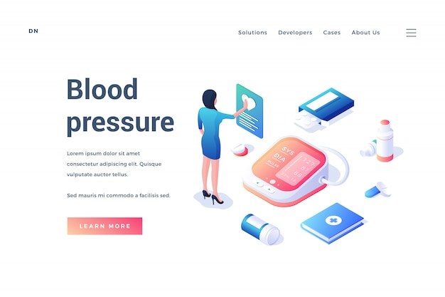 医療機器と血圧測定のための労働者のwebバナー