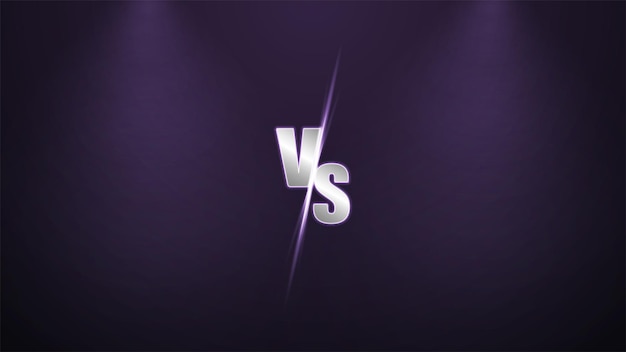 A web banner with a neon vs versus logo for football games boxing battles and other sports on a dark background with glowing lamps