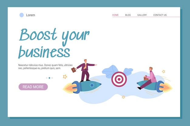 ターゲットに高速ロケットで飛んでいる 2 人のビジネスマンの競合他社との web バナー