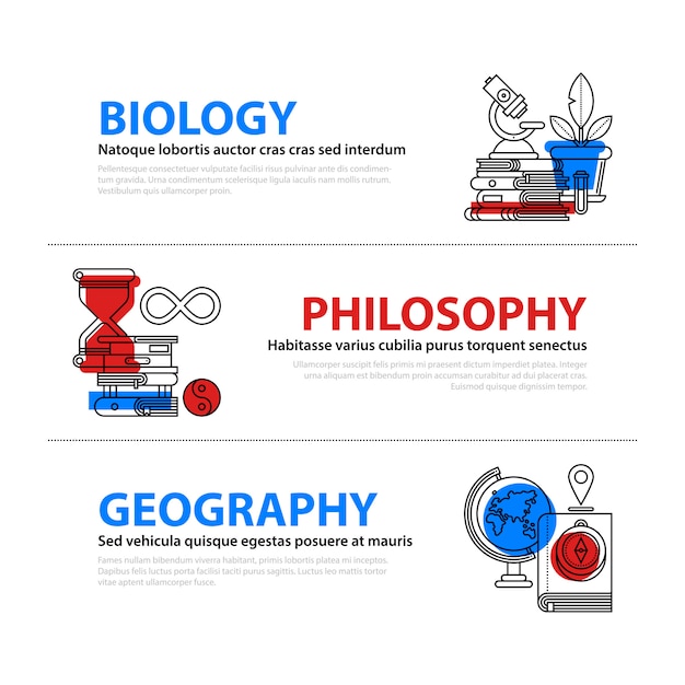 Vector web banners about education and college subjects