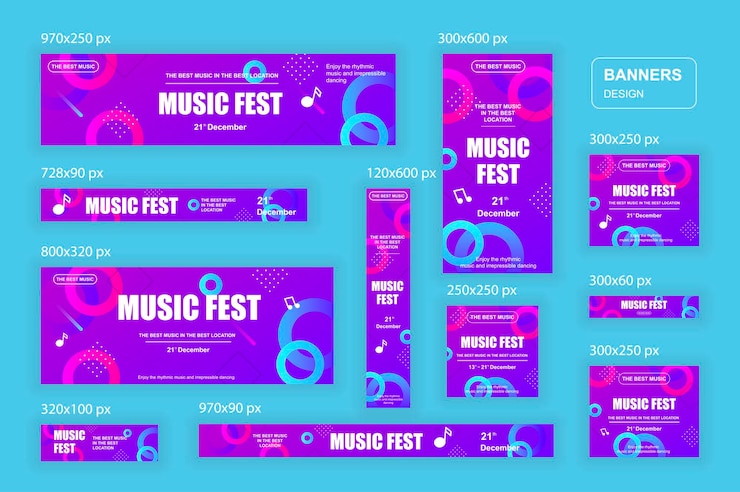 Vector web banners different sizes for social networks and shopping ads marketing material