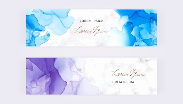 Banner web con trama di inchiostro blu e viola di alcool.