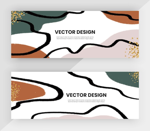 Vettore banner web con acquerello marrone e linea con texture glitter dorata disegno vettoriale