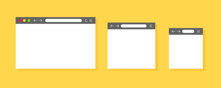 Vector 웹 브라우저 세트입니다. 웹사이트용 브라우저 모형. 컴퓨터, 태블릿, 전화 크기. 빈 브라우저 창입니다. 웹 페이지 사용자 인터페이스. 검색 표시줄 및 단추가 있는 인터넷 빈 웹 방문 페이지 개념입니다.