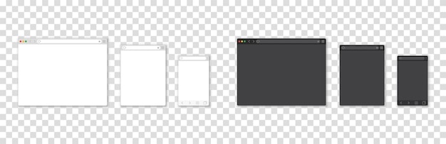 Набор макетов окна веб-браузера Черно-белое резюме Прозрачный фон Шаблон браузера