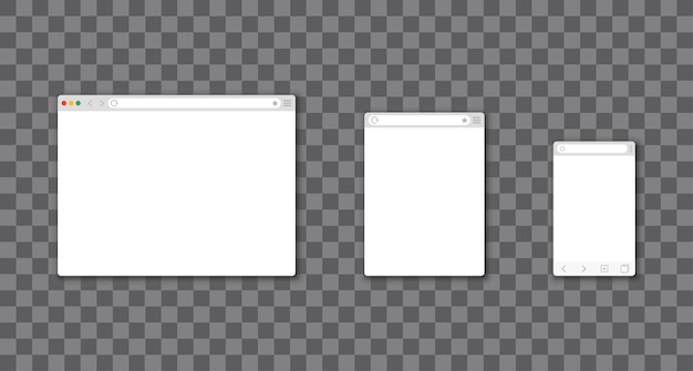 Набор макетов окна веб-браузера Настольный планшет и мобильный шаблон браузераВекторная иллюстрация
