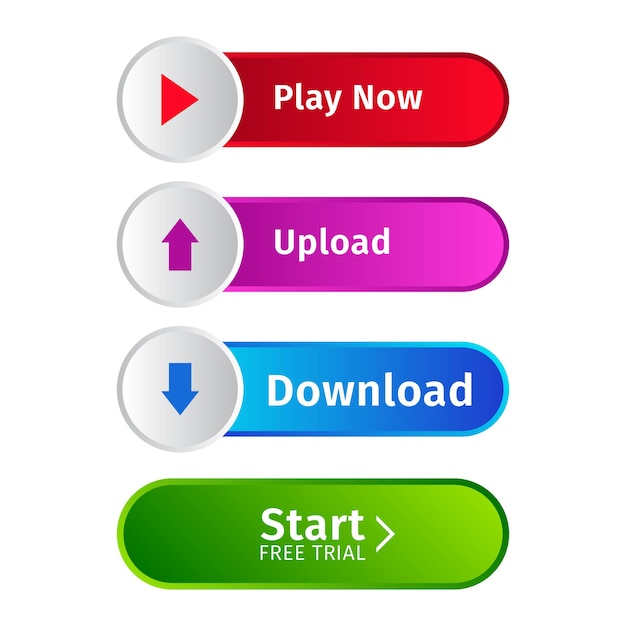 web button set colorful glossy buttons Play now upload download buttons