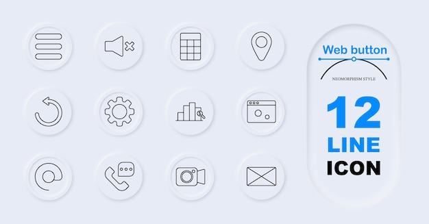 Web button set icon Menu mute speaker calculator location pin refresh settings bar chart browser window phone camera email Web interface application controls multimedia tools