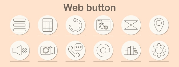 Web button set icon Menu refresh settings e-mail locatie speaker video call chat upload analyse settings navigatie interface website internet media technologie ui communicatie