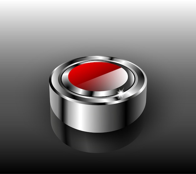 web button with red glass and chrome metallic elements