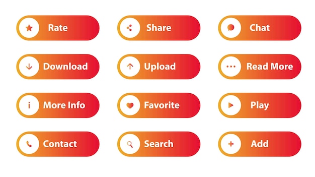 Шаблон плоского дизайна веб-кнопок с цветовым градиентом. Кнопки красочные градиенты.