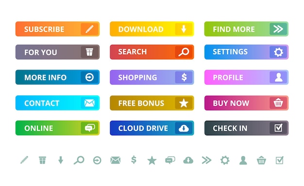 웹 버튼 인터넷 현대 컬러 평면 아이콘 및 버튼 템플릿 벡터 ui 요소 ui 웹 버튼 템플릿 웹사이트 탐색 인터페이스의 그림