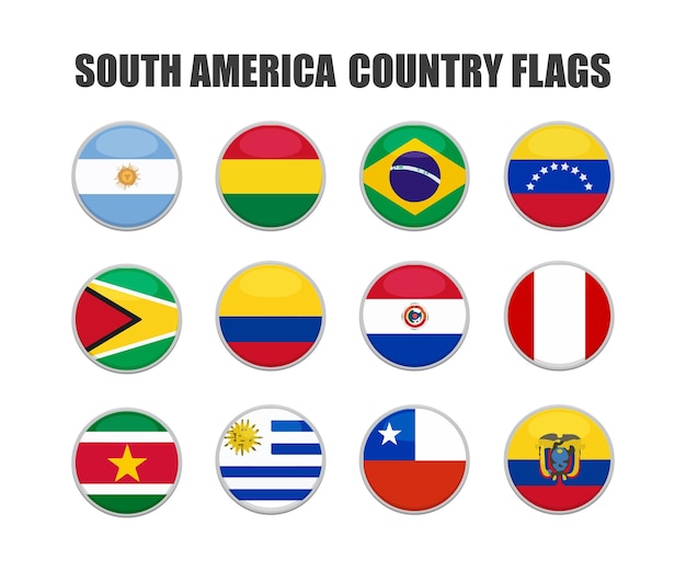 web buttons with south america country flags in flat