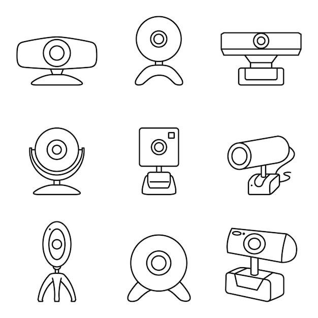 Web Camera Line Icons Vector Set of Webcam Pictograms