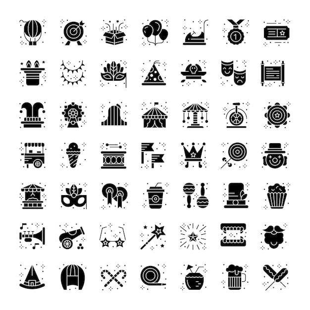 Vector web carnival icons such as carriage vector thin line icons for web design mobile app