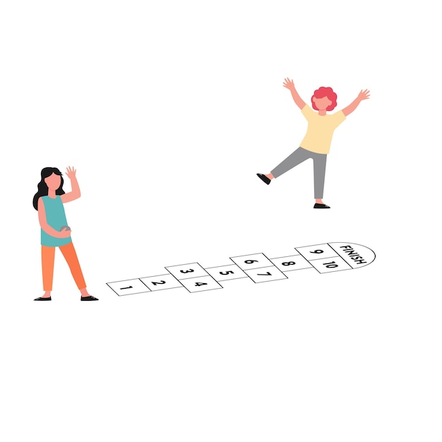 Vector web children play hopscotch on the street happy boy and girl jumping on the playground