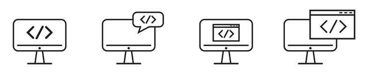 Vector web coding developer icon with monitor computer and coding