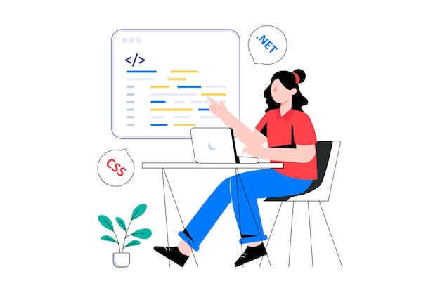 웹 코딩 플랫 스타일 디자인 벡터 일러스트 레이 션. 재고 일러스트