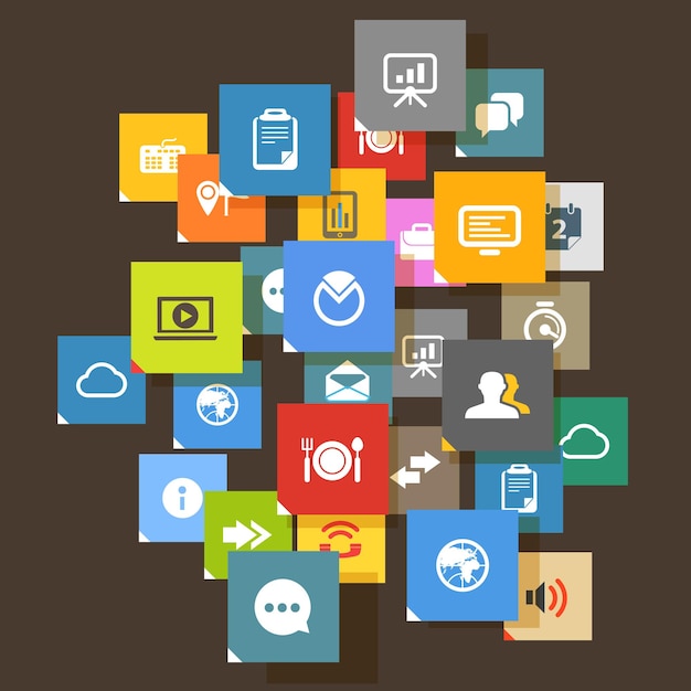 web color tile interface template with modern business and social media icons flat design interface icons concept