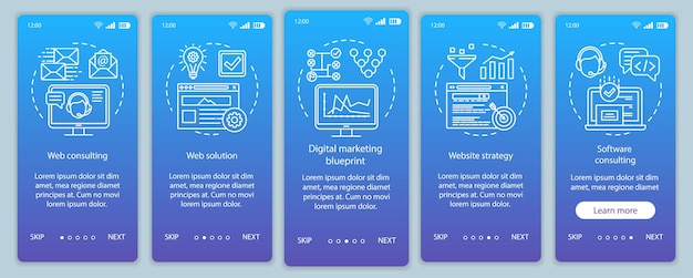 Web consulting onboarding mobile app page screen vector template