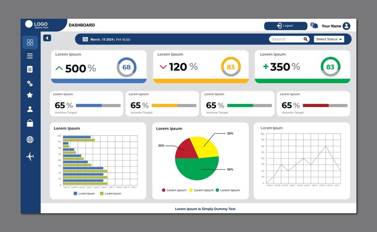 Vector web dashboard template with a modern and elegant blue frame