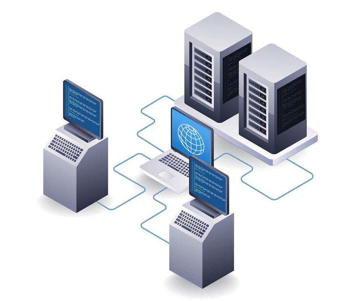 Vector web data server network control flat isometric 3d illustration