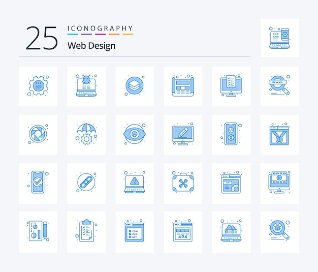 Web Design 25 Blue Color icon pack inclusief digitaal print design webdesign