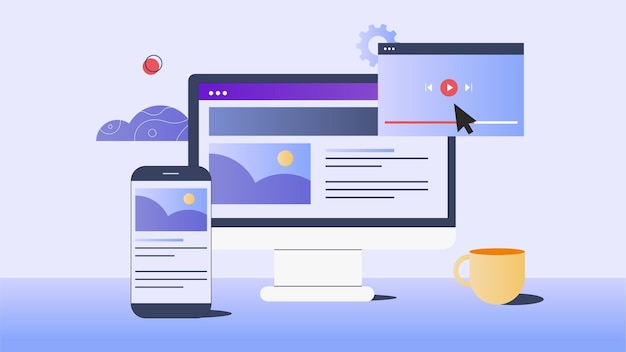 Web design concept. Desktop and Smartphone app development