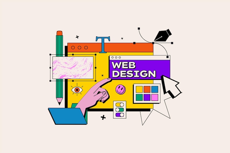 Vector web design concept in the flat cartoon style creative colorful illustration representing web design