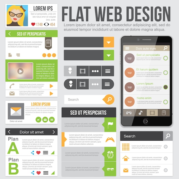 Web design elementen in vlakke stijl