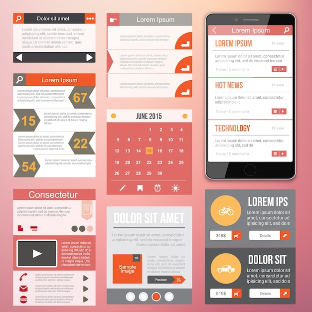 Web design elementen in vlakke stijl