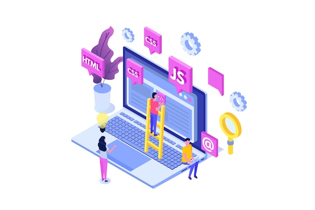Vector web design and front end development isometric concept