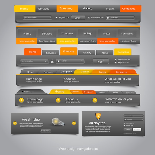 Set di navigazione web design.