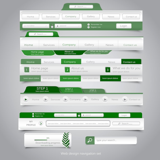 Set di navigazione web design.