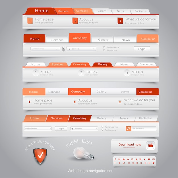 Vector web design navigation set.