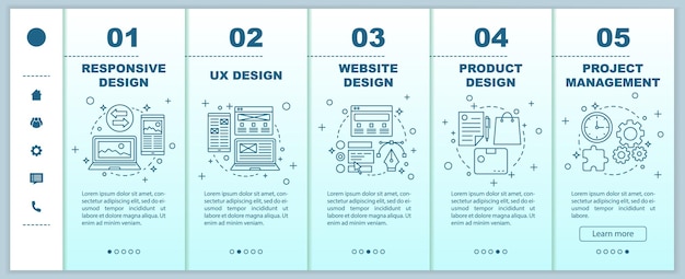 Web design onboarding mobile webpages vector template Website UX responsive design branding project management Responsive smartphone interface Walkthrough step screens Color concept