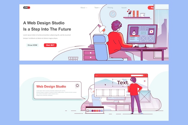 Vettore uso del modello di pagine di destinazione dello studio di web design come intestazione