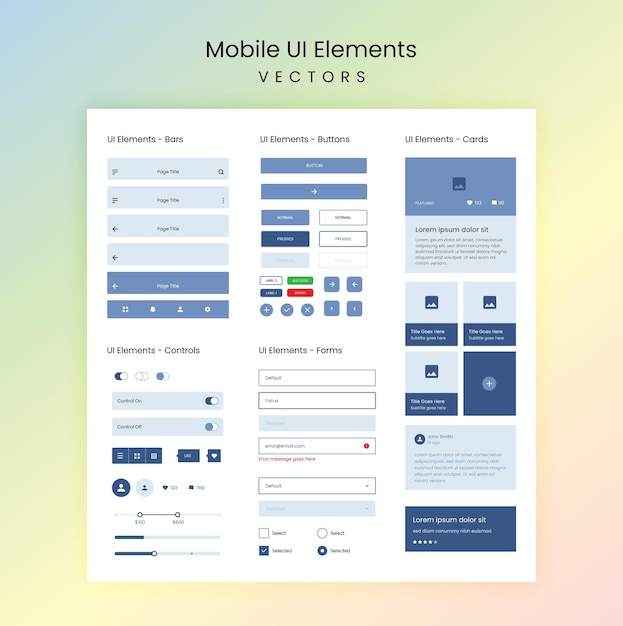 벡터 웹 디자인 ui 요소. 웹 및 애플리케이션을 위한 ui ux 디자인 요소입니다. 평면 디자인 양식.