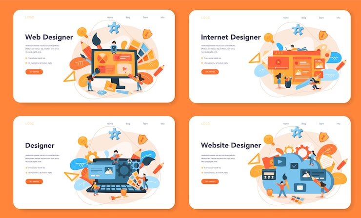 Vector web design web layout or landing page set. presenting content on web pages. website layout, composition and color development. idea of computer technology.
