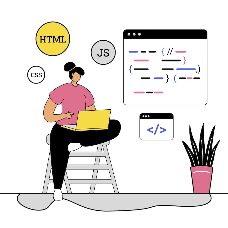 Vector web developer coding with html css and js
