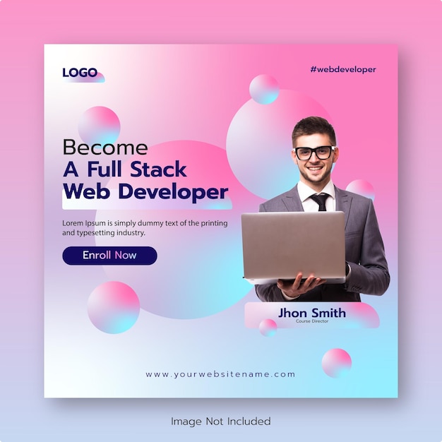 Vector web developer course social media post banner design