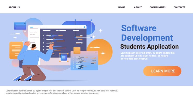 Vector web developer creating program code development of software and programming concept horizontal copy space
