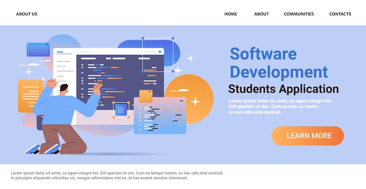 Vector 소프트웨어 및 프로그래밍 개념 가로 복사 공간의 프로그램 코드 개발을 만드는 웹 개발자