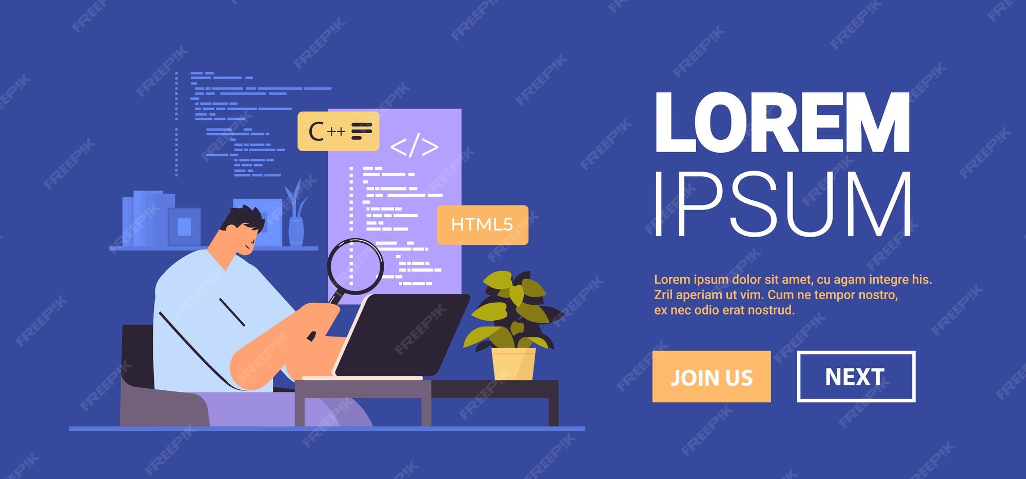 Premium Vector | Web developer creating program code on laptop screen ...