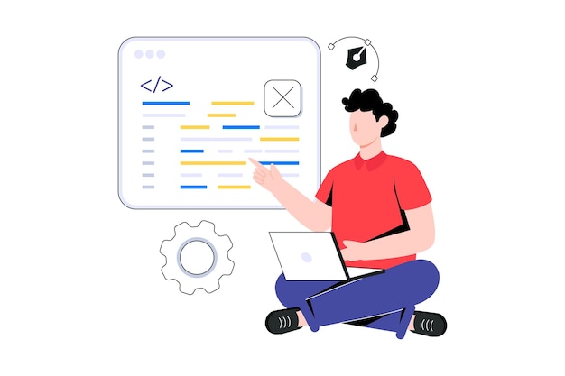 웹 개발자 플랫 스타일 디자인 벡터 일러스트 레이 션. 재고 일러스트