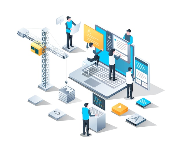 web developer and seo optimization in isometric design