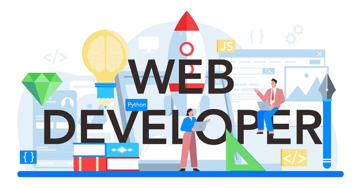 Vector web developer typographic header website optimization and web page interface design coding and testing site in the internet modern technology idea isolated flat vector illustration