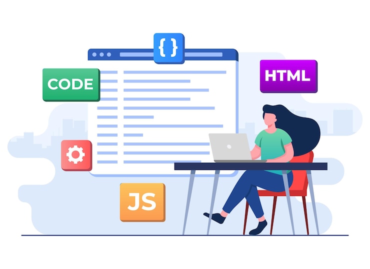 Vector web developer wiring code or program computer programming