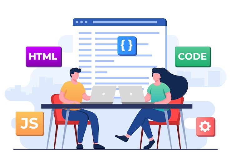Vector web developer wiring code or program computer programming